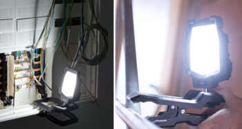 LED-accuspot CL 4050 MA verlicht grote muur tijdens renovatie