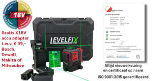 Levelfix CCL283G kruislijnlaser set met koffer en gratis 18V accu adapter naar keuze