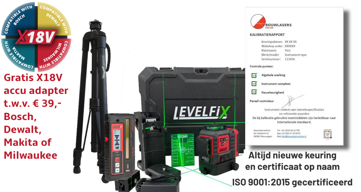 Levelfix CCL283G met statief, ontvanger & Gratis 18V adapter Bouwlasers Online