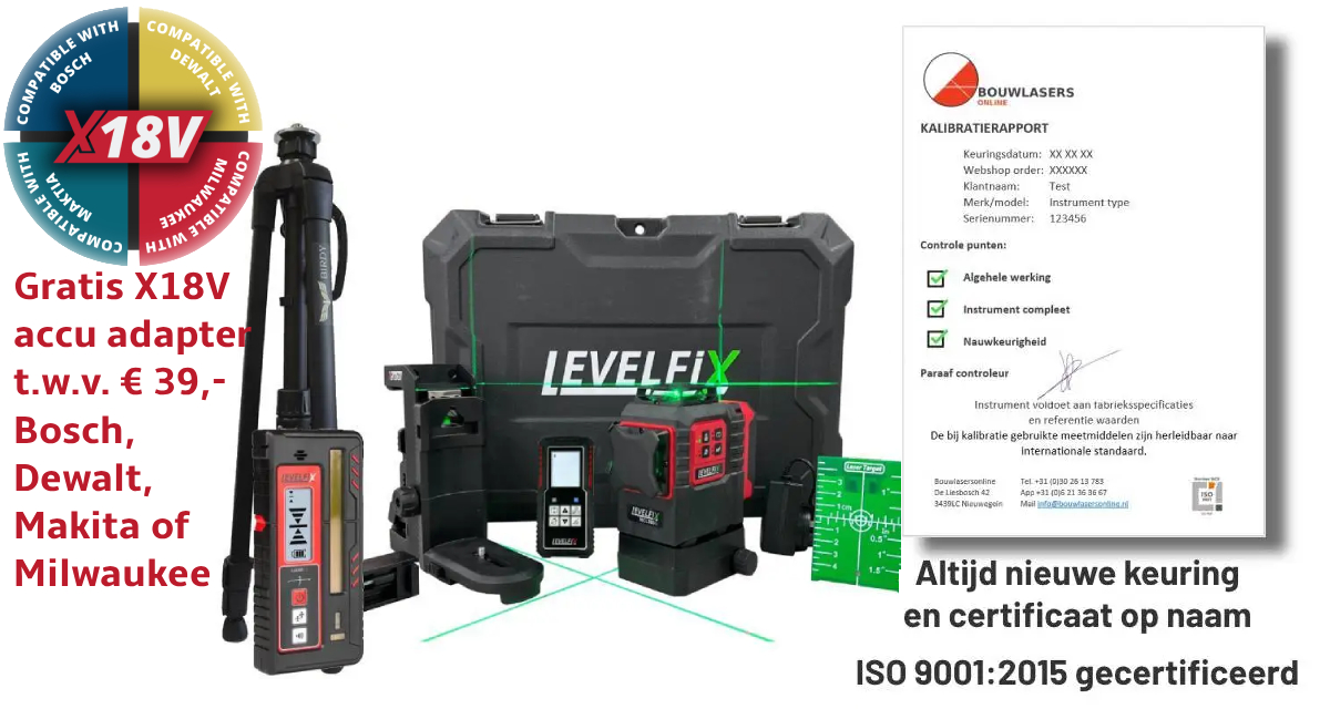Levelfix MCL380G met statief en ontvanger Gratis 18V adapter Bouwlasers Online