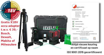 Levelfix MCL380G set inclusief statief en gratis 18V adapter.