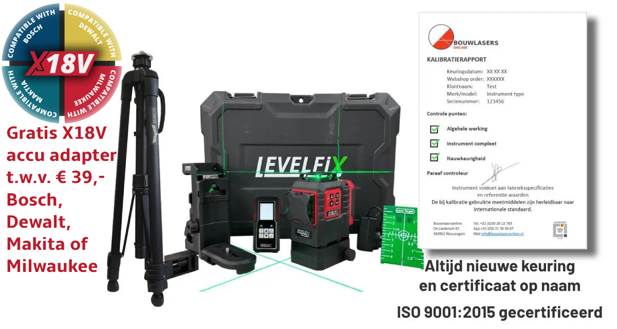 Levelfix MCL380G met statief Gratis 18V adapter Bouwlasers Online