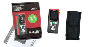Complete set van de Levelfix LXD35G afstandsmeter in de originele verpakking.
