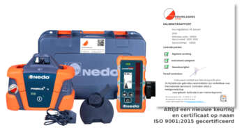 Complete Nedo PRIMUS 3H rotatielaser set met Acceptor Maxx ontvanger in gesloten, robuuste transportkoffer.