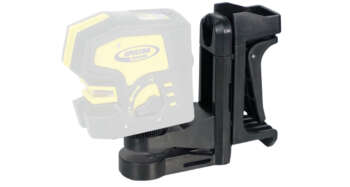 Spectra LT20XG magnetische wandhouder in gebruik, bevestigd aan een stalen profiel met een lijnlaser gemonteerd.