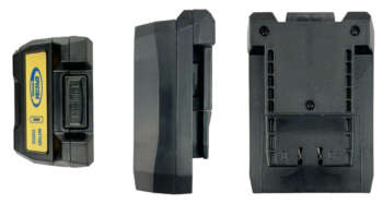 Verschillende aanzichten van de Spectra 2000mAh accu, met focus op de contactpunten en zijkant.