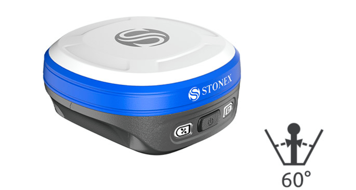 S599 met IMU-kantelcompensatie in gebruik langs een gevel, meten zonder de stok waterpas te stellen
