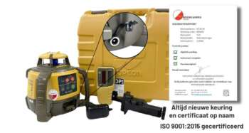 Topcon RL-H5A LS80 bouwlaser set uitgestald met koffer, LS-80 ontvanger, oplader, accu en kalibratiecertificaat.