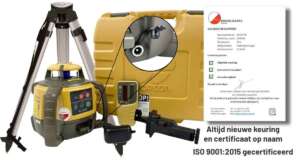 Topcon RL-H5A LS80X bouwlaser set compleet uitgestald met koffer, LS-80X ontvanger, statief, oplader, accu en kalibratiecertificaat.